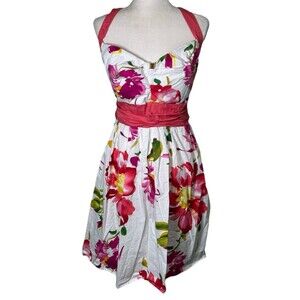 Women’s Floral Fit Flare Sundress Pink White Garden Party Summer Dress Size 24